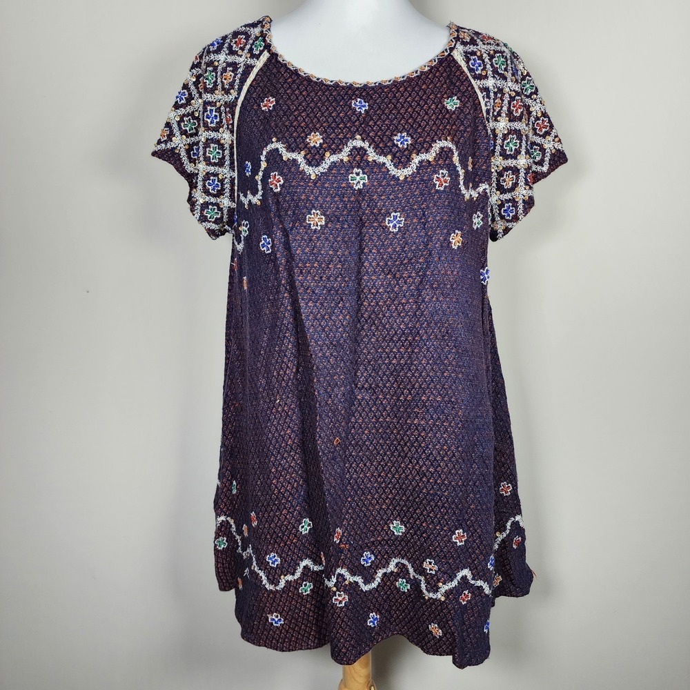 Free People In the Clouds Tunic Dress Womens XS Knit Embroidered Beaded‎ Boho